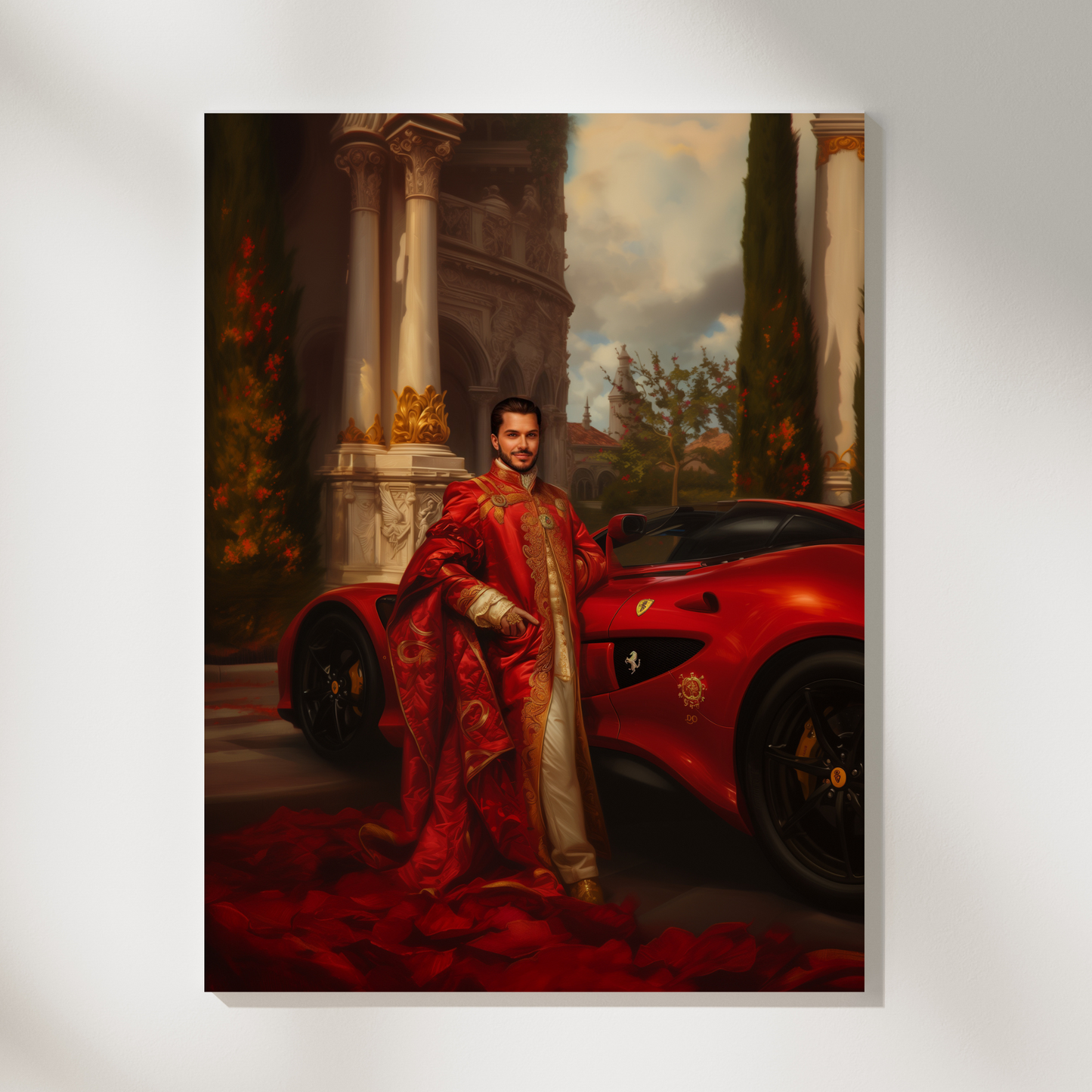 Персонализиран кралски портрет "Кралят и неговото Ferrari"