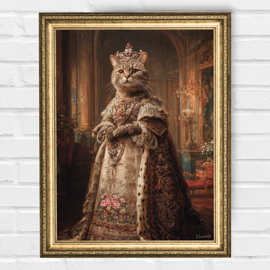Персонализиран кралски портрет за котка "Кралица Мър"