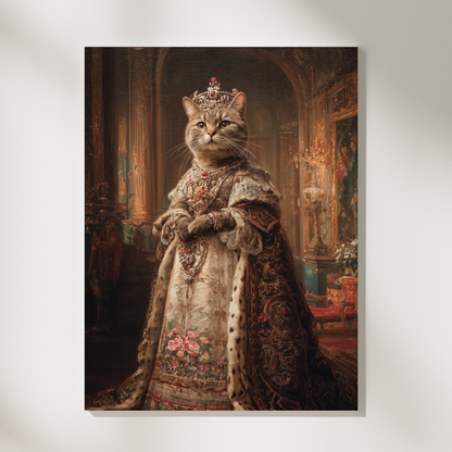 Персонализиран кралски портрет за котка "Кралица Мър"