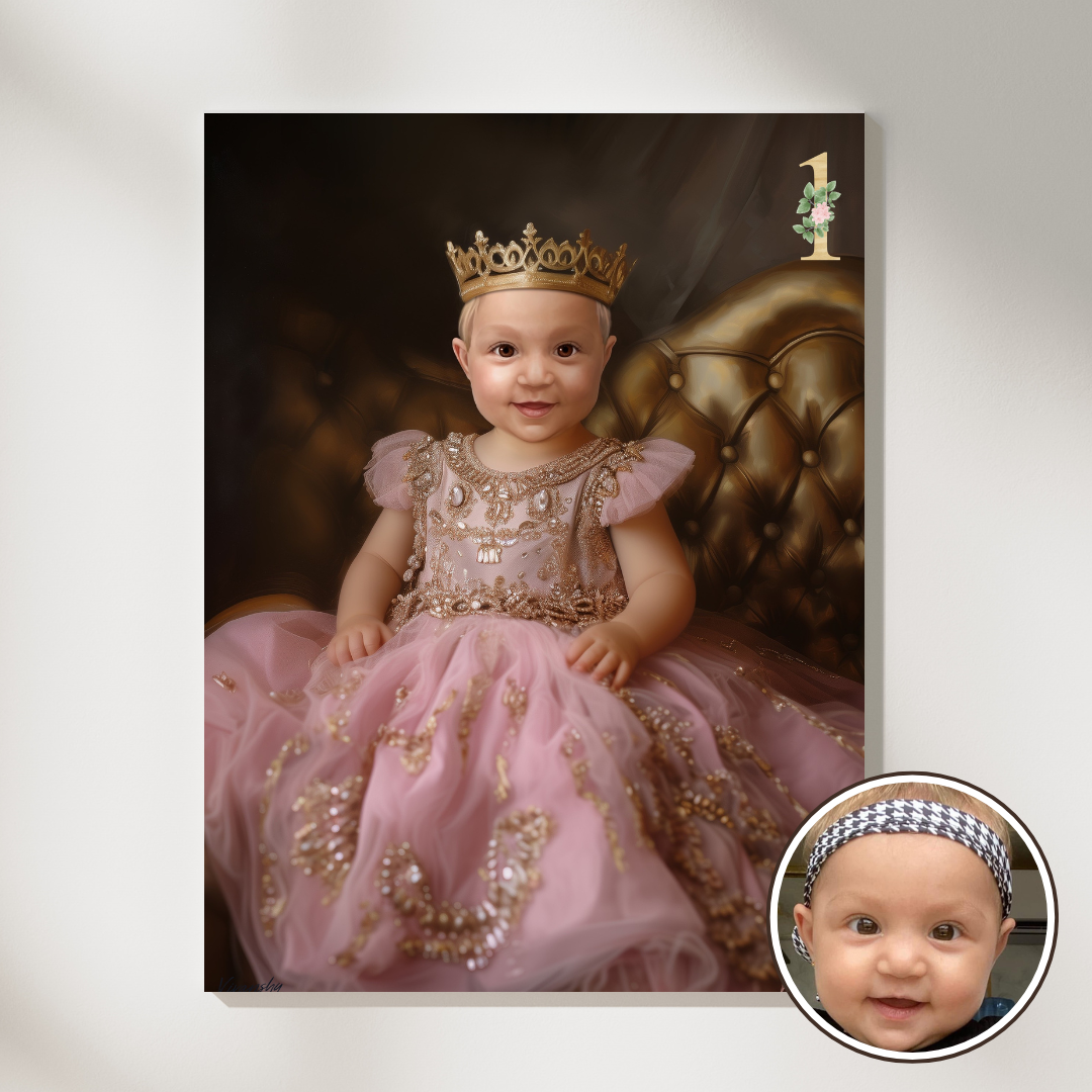 Персонализиран кралски портрет за бебе "Принцесата с розовата рокля"
