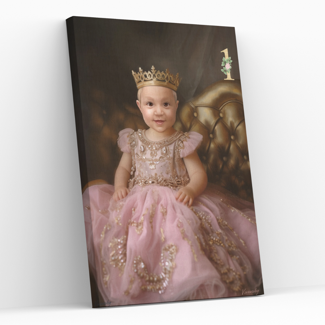 Персонализиран кралски портрет за бебе "Принцесата с розовата рокля"