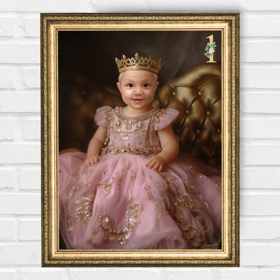 Персонализиран кралски портрет за бебе "Принцесата с розовата рокля"