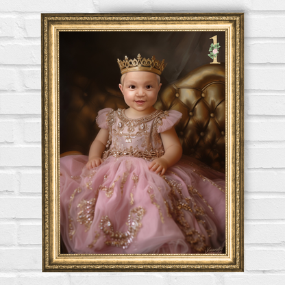 Персонализиран кралски портрет за бебе "Принцесата с розовата рокля"