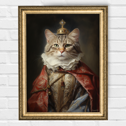 Персонализиран кралски портрет за котарак "Кралят на сънят"
