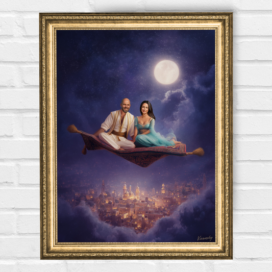 Персонализиран кралски портрет за двойка "Аладин и Принцесата"